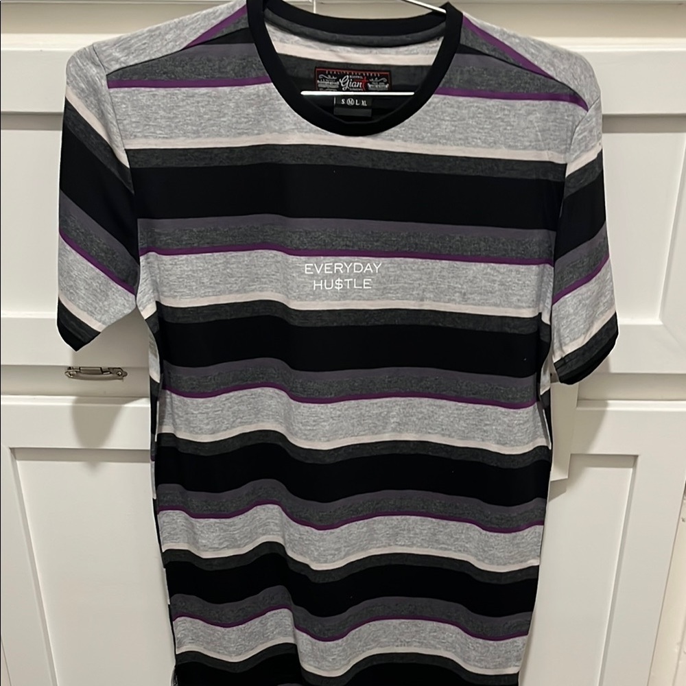 Striped Men's Shirt - Black, Gray, Purple